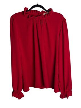 Haptics Plus Size 2x Red Ruffle Blouse Top Long Sleeve Classy Flowy Office Event
